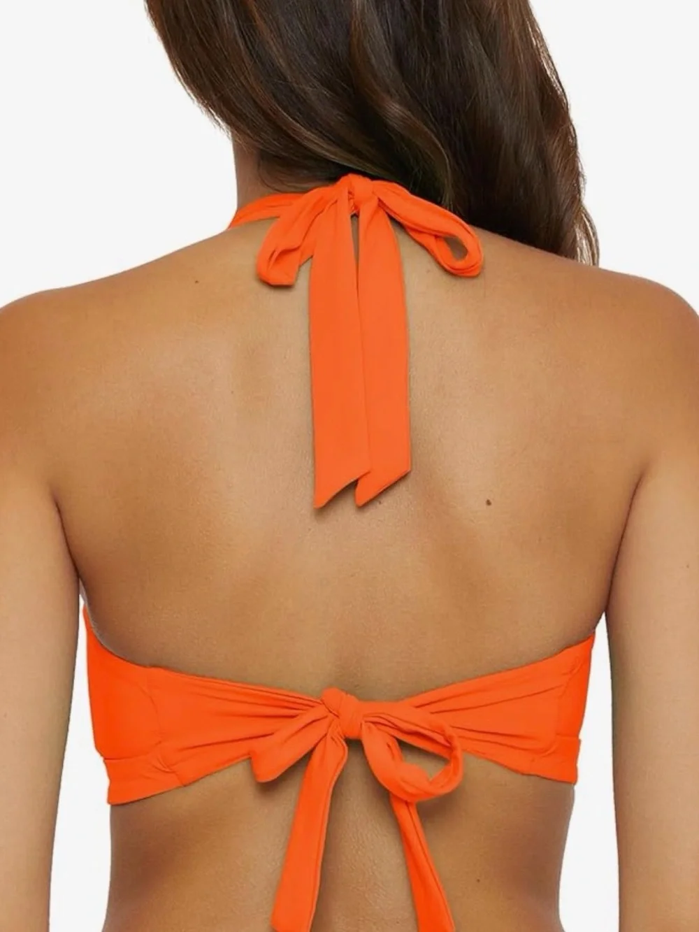 NWT BECCA Baja Mar Harmony Bandeau Bikini Top S Neon Orange Halter Swim